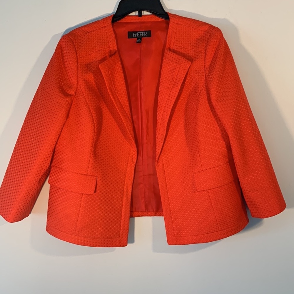 A tangerine orange Kasper jacket size 16. Beautiful texture.